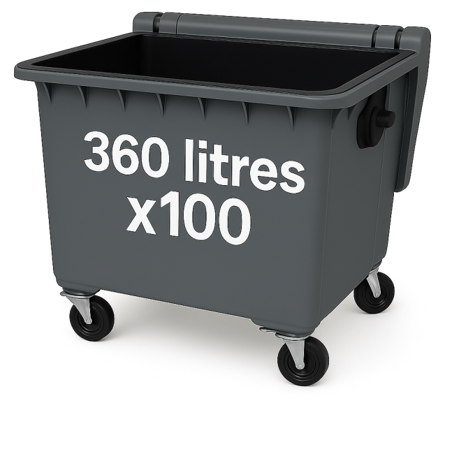 Housse pour conteneur - 360L - Noir - 100 sacs - 30µ